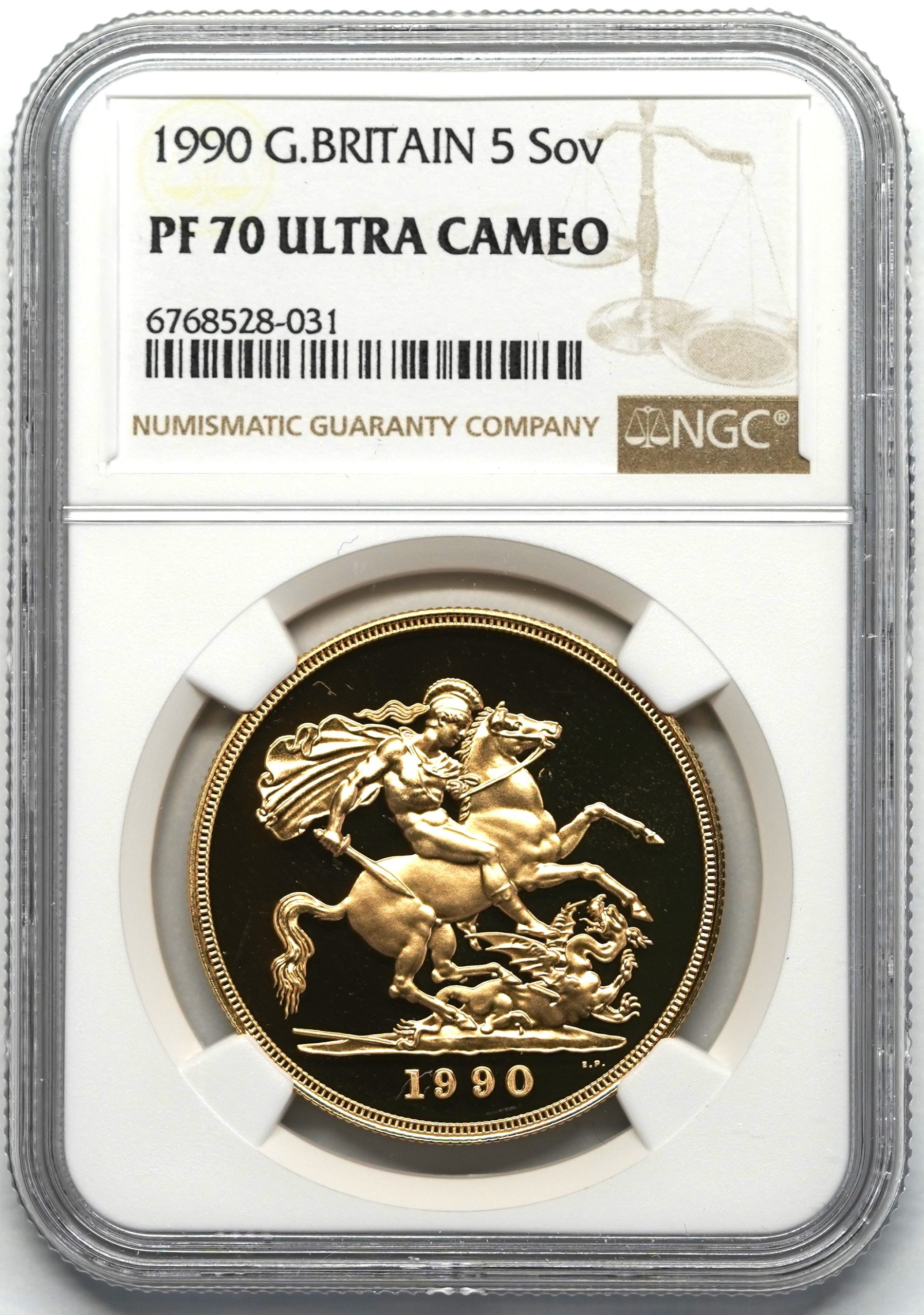 1990年 エリザベス2世 5ポンド金貨 PF70UCAM NGC – ANTIQUE COIN MARKET