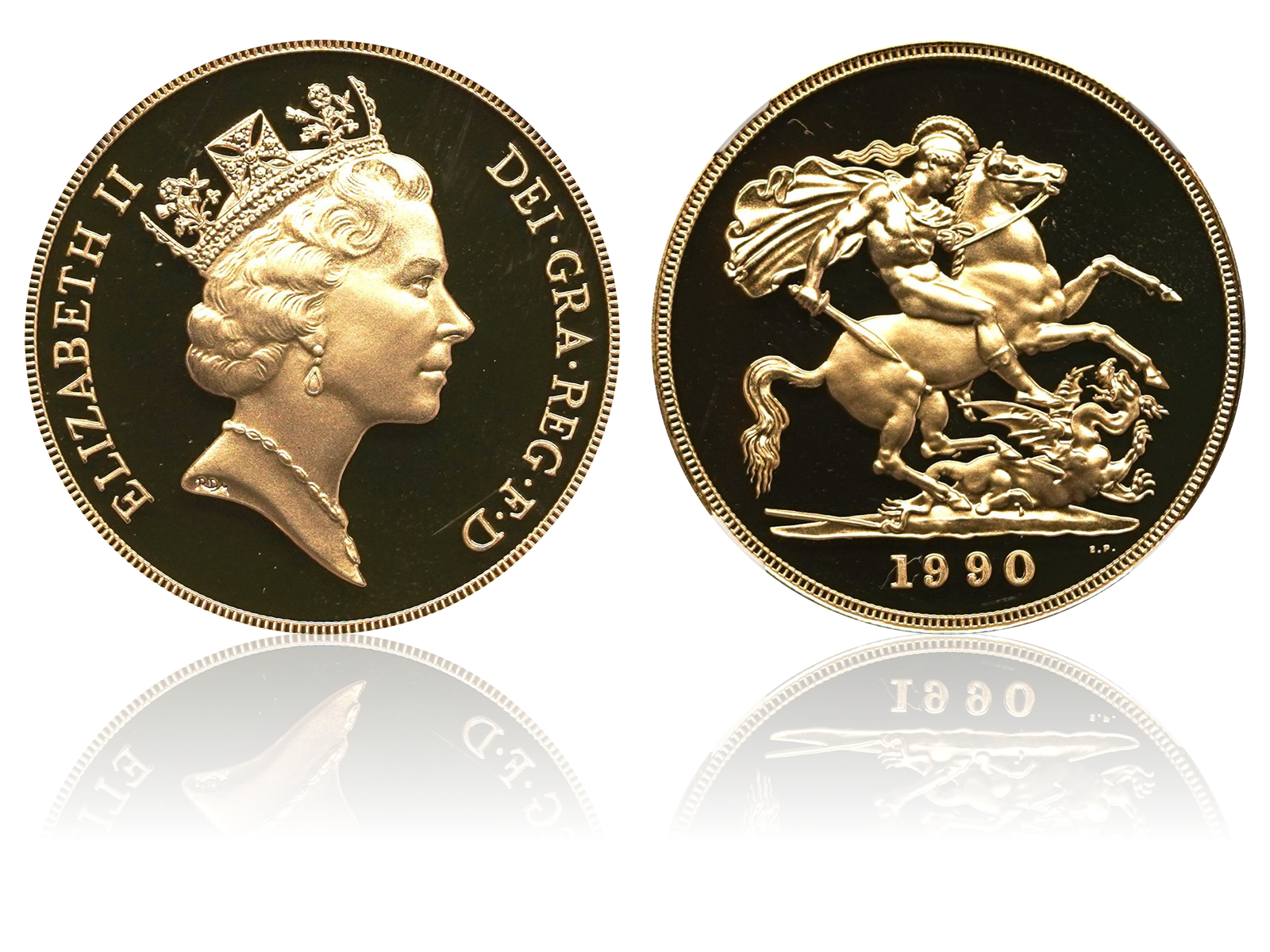 1990年 エリザベス2世 5ポンド金貨 PF70UCAM NGC – ANTIQUE COIN MARKET